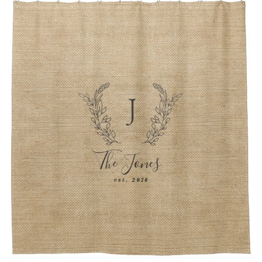 Rustische boerderijfamilie, monogrammen faux burla douchegordijn (Voorkant)