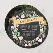 Rustische Boho Krans Krijtbord Foto Save the Date (Voorkant / Achterkant)