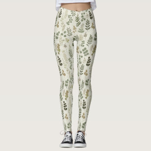 Rustische botanische blad in aardse bruin en olijf leggings