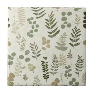 Rustische botanische blad in aardse bruin en olijf tegeltje
