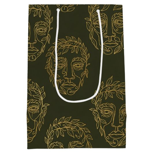 Rustische botanische gezichtlijnpatroon (2) medium cadeauzakje (Achterkant)