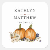 Rustische Botanische Herfst Pompoen Bruiloft Vierkante Sticker (Voorkant)