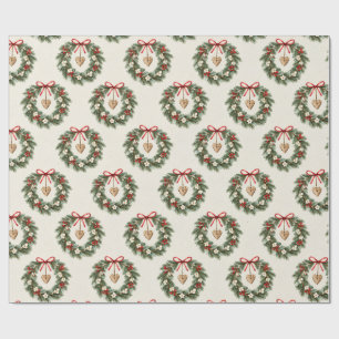 Rustische botanische kerstkranspatroon cadeaupapier