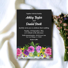 Rustische botanische tuin Boho Black Floral Weddin Kaart