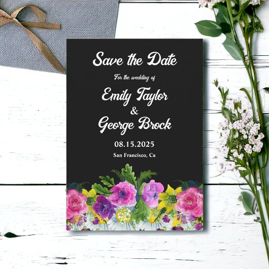 Rustische botanische tuin Boho Black Floral Weddin Save The Date
