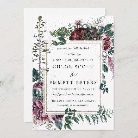 Rustische Bourgogne en botanische bruiloft in de p Kaart (Voorkant / Achterkant)