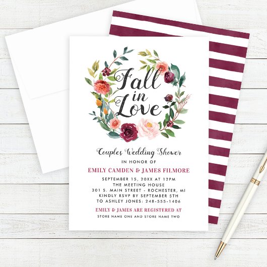 Rustische Bourgogne Herfst in Love Floral Couples Kaart