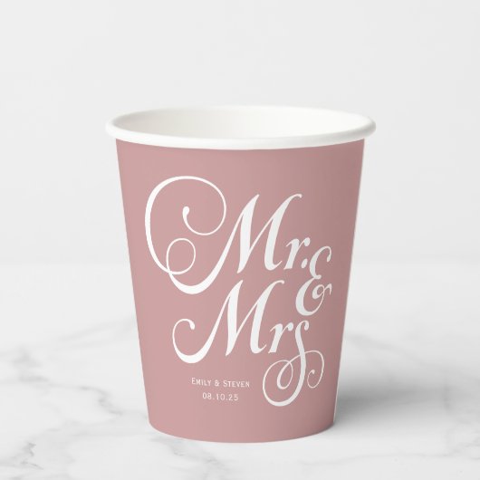 Rustische bruiloft: de heer & mevrouw Dusty Pink g Papieren Bekers (Achterkant)