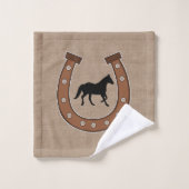 Rustische bruine Hoefijzers en zwarte paarden Bad Handdoek (Wasdoekje)