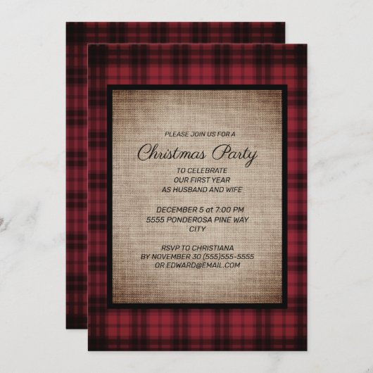 Rustische Buffalo Pset Burlap kerstfeest Kaart (Voorkant / Achterkant)