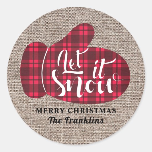 Rustische Buffalo Pset Burlap laat kerstmis gaan Ronde Sticker (Voorkant)