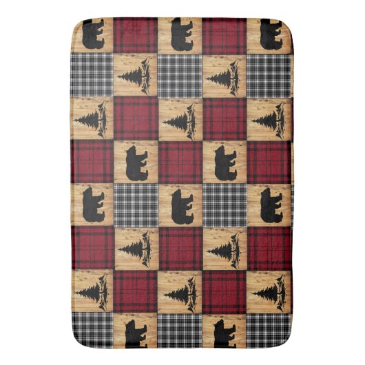 Rustische buffelcontrole Beren Bomen Rood Rood Zwa Badmat (Voorkant Verticaal)