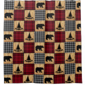 Rustische buffelcontrole Beren Bomen Rood Rood Zwa Douchegordijn (Voorkant)