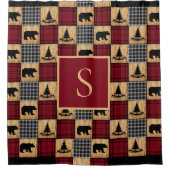 Rustische buffelcontrole Beren Bomen Rood Rood Zwa Douchegordijn (Voorkant)