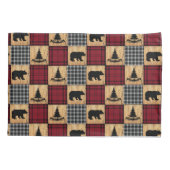 Rustische buffelcontrole Beren Bomen Rood Rood Zwa Kussensloop (Achterkant)