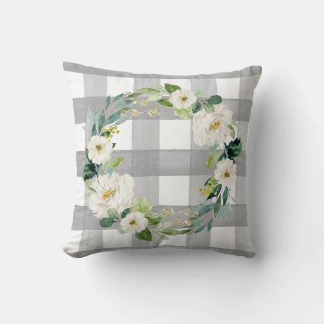 Rustische bufferbak voor katoengrijze bloemen kussen (Voorkant)