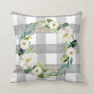 Rustische bufferbak voor katoengrijze bloemen kussen