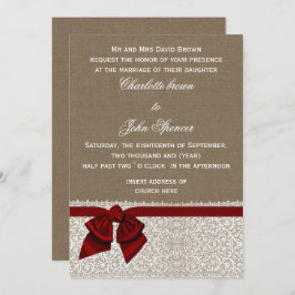 Rustische burlap Red Wedding Kaart