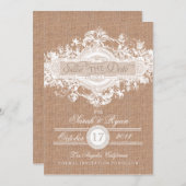 RUSTISCHE BURLAP  STROOM BEWAREN DE DATUM SAVE THE DATE (Voorkant / Achterkant)