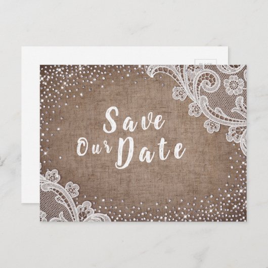 Rustische burlap zilverglitter, met uitzondering v aankondigingskaart (Voorkant / Achterkant)