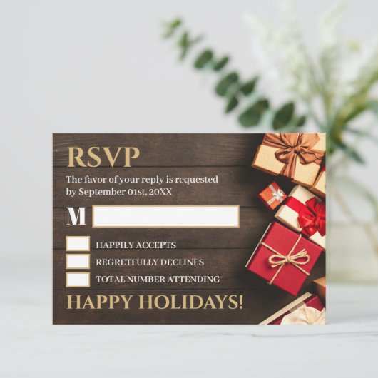 Rustische cadeaudoos, kerstfeest RSVP (Staand voorkant)