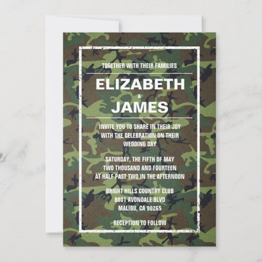 Rustische  Camo Wedding Invitations Kaart (Voorkant)