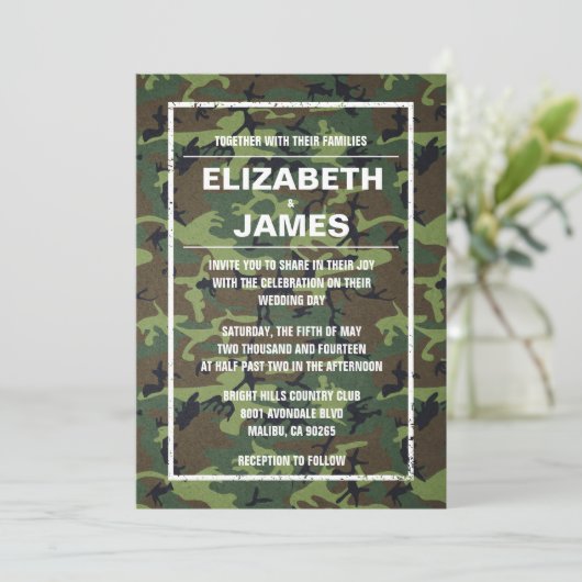 Rustische  Camo Wedding Invitations Kaart (Staand voorkant)