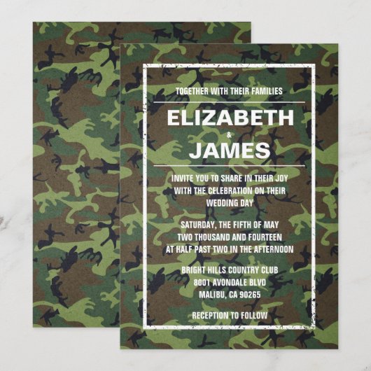 Rustische Camo Wedding Invitations Kaart (Voorkant / Achterkant)
