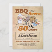 Rustische Cartoon BBQ en bier 50e verjaardag Kaart (Voorkant)