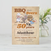 Rustische Cartoon BBQ en bier 50e verjaardag Kaart (Staand voorkant)
