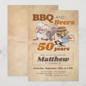 Rustische Cartoon BBQ en bier 50e verjaardag Kaart (Voorkant / Achterkant)