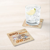 Rustische Cartoon BBQ en bier 50e verjaardag Kartonnen Onderzetters (Insitu)