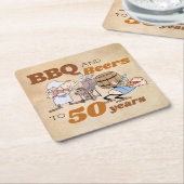 Rustische Cartoon BBQ en bier 50e verjaardag Kartonnen Onderzetters (Schuin)