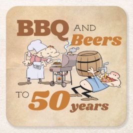 Rustische Cartoon BBQ en bier 50e verjaardag Kartonnen Onderzetters