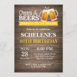 Rustische Cheers and Beers 40th Birthday Kaart<br><div class="desc">Rustic Cheers and Beers 40th Birthday Invitation Card. Volwassen verjaardag. Geel. 16e 18e 21e 21e 30e 40e 50e 70e 80e 90e 100e. Elke leeftijd. Voor verdere aanpassing,  te klikken gelieve de knoop "van de Aanpassing het"en ons ontwerphulpmiddel te gebruiken om deze sjabloon te wijzigen.</div>