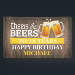 Rustische Cheers and Beers Happy 18th Birthday Yel Spandoek<br><div class="desc">Rustische Cheers en Beers Happy 18th Birthday Banner Yellow. Voor verdere aanpassing,  te klikken gelieve de knoop "van de Aanpassing het"en ons ontwerphulpmiddel te gebruiken om deze sjabloon te wijzigen.</div>