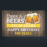 Rustische Cheers and Beers Happy 30th Birthday Yel Spandoek<br><div class="desc">Rustische Cheers en Beers Happy 30th Birthday Banner Yellow. Voor verdere aanpassing,  te klikken gelieve de knoop "van de Aanpassing het"en ons ontwerphulpmiddel te gebruiken om deze sjabloon te wijzigen.</div>