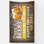Rustische Cheers and Beers Happy 80th Birthday Yel Spandoek (Verticaal)
