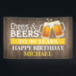 Rustische Cheers and Beers Happy 90th Birthday Yel Spandoek<br><div class="desc">Rustische Cheers en Beers Happy 90th Birthday Banner Yellow. Voor verdere aanpassing,  te klikken gelieve de knoop "van de Aanpassing het"en ons ontwerphulpmiddel te gebruiken om deze sjabloon te wijzigen.</div>