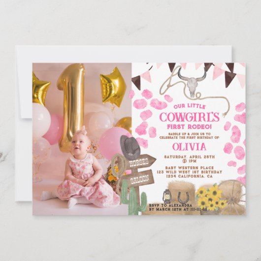 Rustische cowgirl westerne foto eerste rodeo verja kaart (Voorkant)