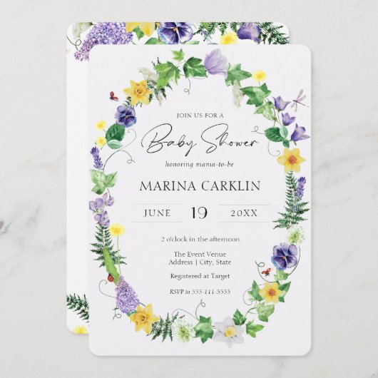 Rustische Daffodils, wilde bloemen en gedicht Baby Kaart (Voorkant / Achterkant)