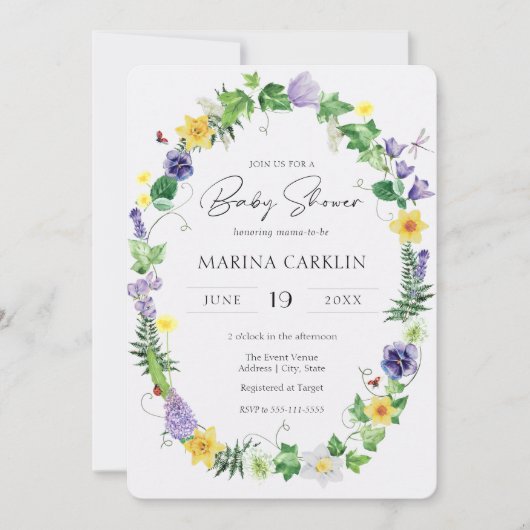 Rustische Daffodils, wilde bloemen en gedicht Baby Kaart (Voorkant)