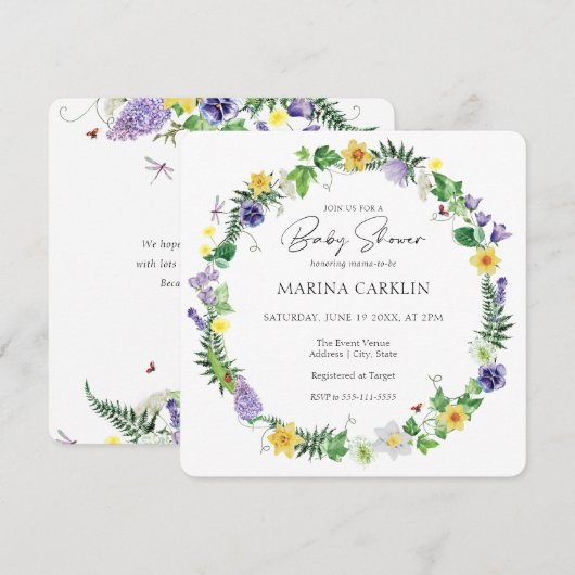 Rustische Daffodils, wilde bloemen en gedicht Baby Kaart (Voorkant / Achterkant)