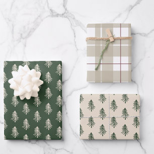 Rustische dennenbomen en ruitjes Kerstmis Inpakpapier Vel