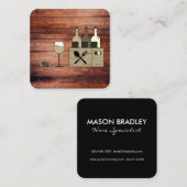 Rustische doos van hout vierkante visitekaartje (Voorkant / Achterkant)