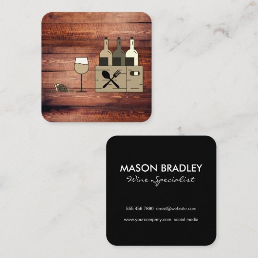 Rustische doos van hout vierkante visitekaartje (Voorkant / Achterkant)