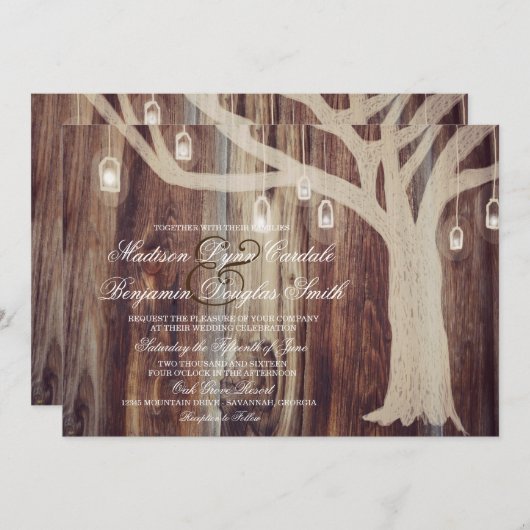 Rustische eekbomen Righting Wood Wedding Invitting Kaart (Voorkant / Achterkant)