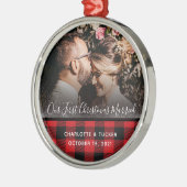 Rustische eerste kerstman, gehuwd met foto 2 Meta Metalen Ornament (Links)