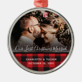 Rustische eerste kerstman, gehuwd met foto 2 Meta Metalen Ornament (Voorkant)