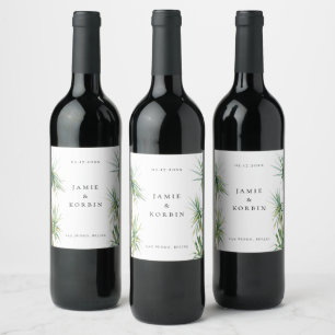 Rustische eilandpalmboomstrandbruiloft wijn etiket